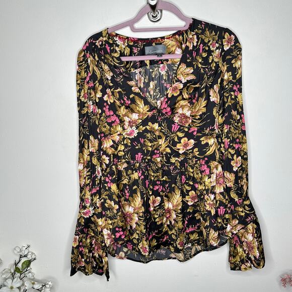 ANTHROPOLOGIE Deep-V Tunic Floral Bell Sleeve Blouse Sz M {3B20} - Picture 5 of 8